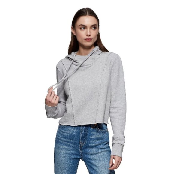 TRUE Religion Studded Bedazzled Gray Cropped Pintuck Pullover Hoodie Size Small - Picture 2 of 13